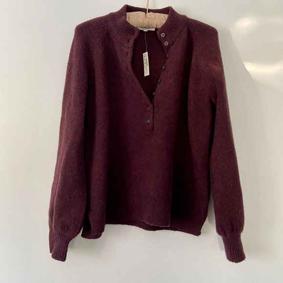 NWT Madewell Pembury Henley Mockneck Heathered Burgundy Sweater - Picture 7 of 13